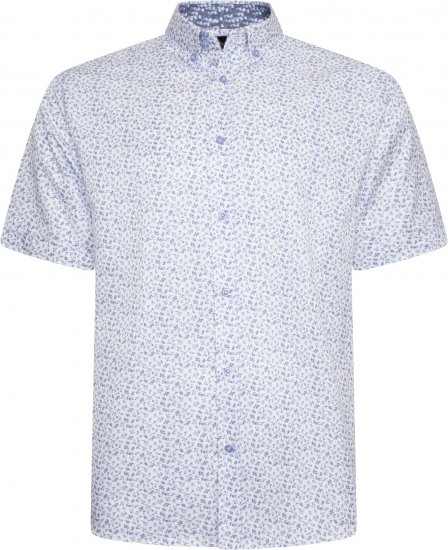 Kam Jeans P035 Premium Mini Leaf Print Short Sleeve Shirt White - Košile - Košile 2XL-10XL