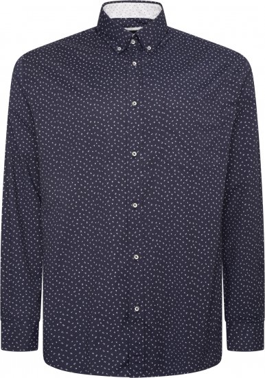 Kam Jeans P037 Dobby Print Stretch Long Sleeve Shirt Navy - Košile - Košile 2XL-10XL