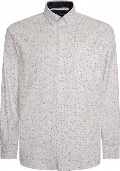Kam Jeans P037 Dobby Print Stretch Long Sleeve Shirt White - Košile - Košile 2XL-10XL