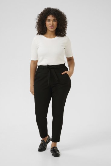 Kaffe Curve Jia Kalhoty s páskem Sytě černá - Džíny & Kalhoty ve Velkých Velikostech – Plus Size - 