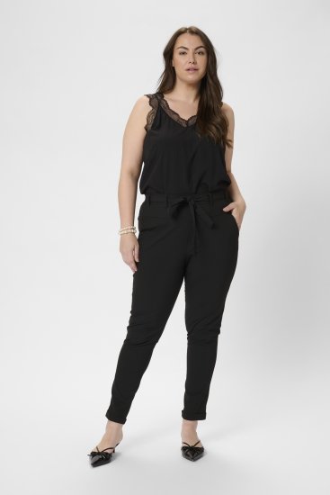 Kaffe Curve Jia Kalhoty s páskem Sytě černá - Džíny & Kalhoty ve Velkých Velikostech – Plus Size - 