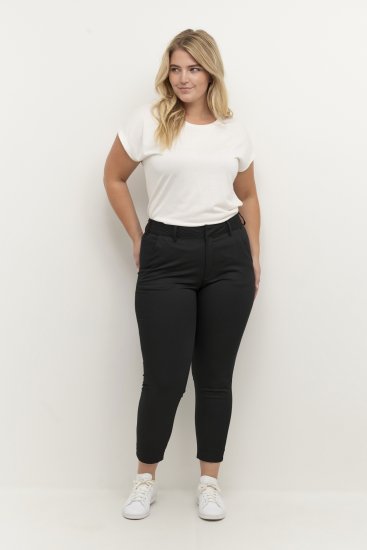 Kaffe Curve Leana Chino Kalhoty 7/8 Sytě Černá - Džíny & Kalhoty ve Velkých Velikostech – Plus Size - 