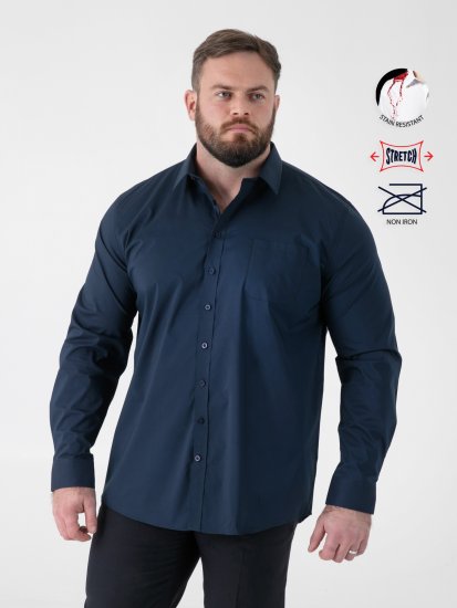 D555 Oliver Skvrnám Odolná Nežehlivá Strečová Košile S Dlouhým Rukávem Tmavě Modrá - Košile - Košile 2XL-10XL