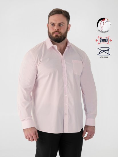D555 Oliver Skvrnám Odolná Nežehlivá Strečová Košile S Dlouhým Rukávem Růžová - Košile - Košile 2XL-10XL