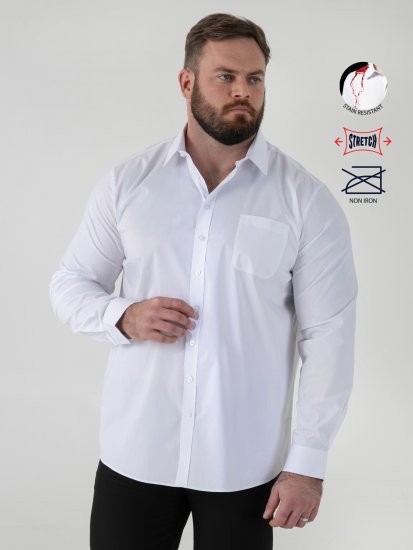 D555 Oliver Skvrnám Odolná Nežehlivá Strečová Košile S Dlouhým Rukávem Bílá - Košile - Košile 2XL-10XL
