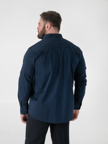 D555 Oliver Skvrnám Odolná Nežehlivá Strečová Košile S Dlouhým Rukávem Tmavě Modrá - Košile - Košile 2XL-10XL
