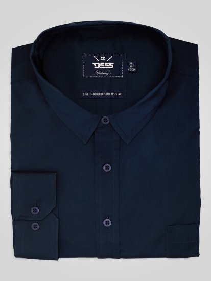 D555 Oliver Skvrnám Odolná Nežehlivá Strečová Košile S Dlouhým Rukávem Tmavě Modrá - Košile - Košile 2XL-10XL