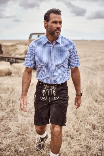 JP1880 Short Sleeve Check Print Traditional Shirt Blue - Košile - Košile 2XL-10XL