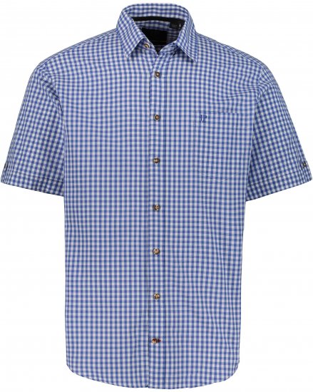 JP1880 Short Sleeve Check Print Traditional Shirt Blue - Košile - Košile 2XL-10XL
