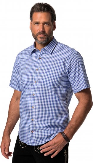JP1880 Short Sleeve Check Print Traditional Shirt Blue - Košile - Košile 2XL-10XL