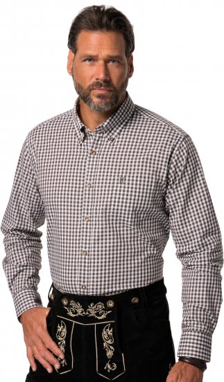 JP1880 Long Sleeve Check Print Traditional Shirt Brown - Košile - Košile 2XL-10XL