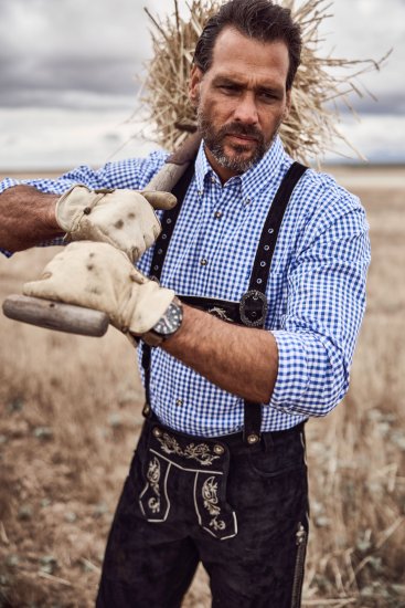 JP1880 Shirt Traditional Checked Long Sleeve Blue - Košile - Košile 2XL-10XL