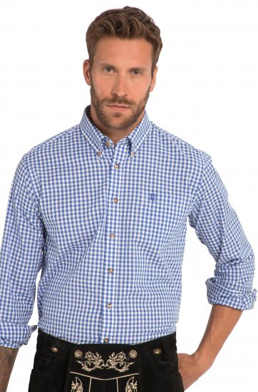 JP1880 Shirt Traditional Checked Long Sleeve Blue - Košile - Košile 2XL-10XL