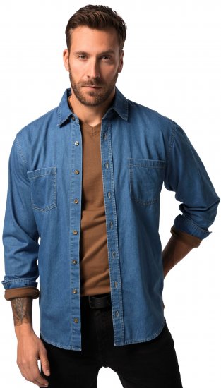 JP1880 Shirt Denim Long Sleeve Blue TALL - PÁNSKÉ OBLEČENÍ MT-6XLT - TALL-velikosti