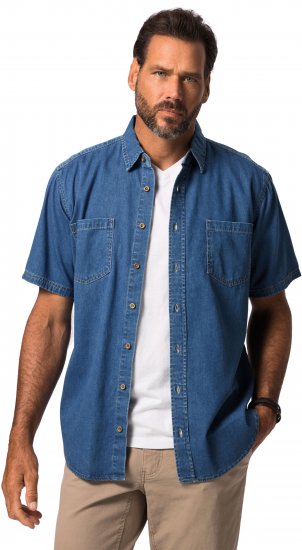 JP1880 Shirt Denim Short Sleeve Blue TALL - PÁNSKÉ OBLEČENÍ MT-6XLT - TALL-velikosti