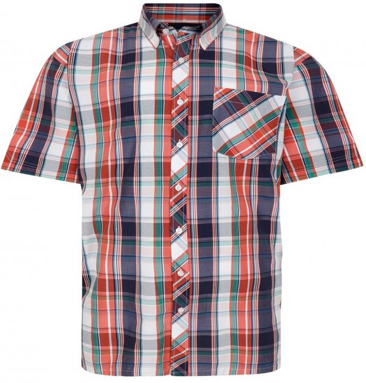 Espionage SH443 Checked Short Sleeve Shirt Navy/Coral/White - Košile s krátkým rukávem - Pánské košile s krátkým rukávem