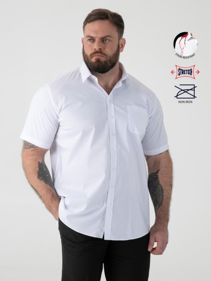 D555 Lucas Skvrnám Odolná Nežehlivá Strečová Košile S Krátkým Rukávem Bílá - Košile - Košile 2XL-10XL