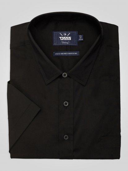 D555 Lucas Skvrnám Odolná Nežehlivá Strečová Košile S Krátkým Rukávem Černá - Košile - Košile 2XL-10XL