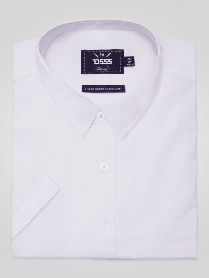 D555 Lucas Skvrnám Odolná Nežehlivá Strečová Košile S Krátkým Rukávem Bílá - Košile - Košile 2XL-10XL