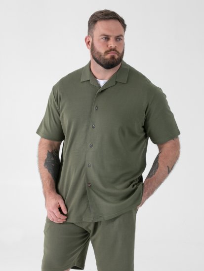 D555 Connor Stretch Cuban Collar Reosrt Short Sleeve Shirt Khaki - Košile - Košile 2XL-10XL