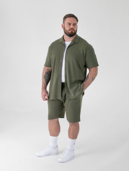 D555 Connor Stretch Cuban Collar Reosrt Short Sleeve Shirt Khaki - Košile - Košile 2XL-10XL