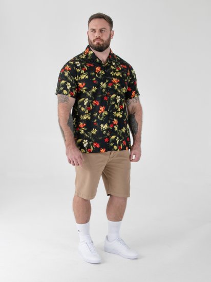 D555 Gordon Hawaiian AOP Cuvan Collar Resort Short Sleeve Black - Košile - Košile 2XL-10XL
