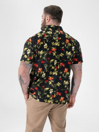 D555 Gordon Hawaiian AOP Cuvan Collar Resort Short Sleeve Black - Košile - Košile 2XL-10XL