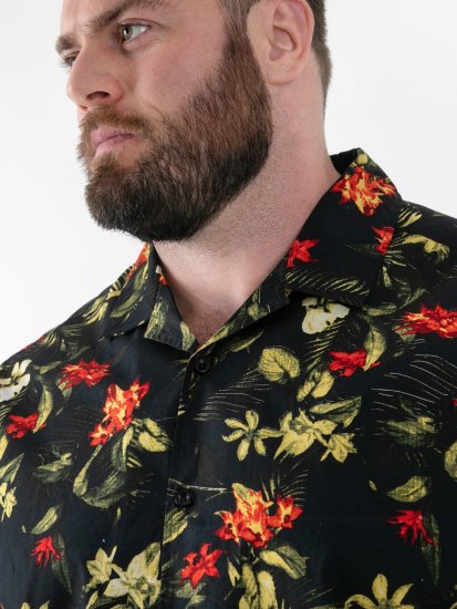 D555 Gordon Hawaiian AOP Cuvan Collar Resort Short Sleeve Black - Košile - Košile 2XL-10XL