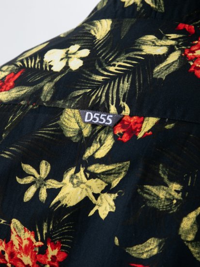 D555 Gordon Hawaiian AOP Cuvan Collar Resort Short Sleeve Black - Košile - Košile 2XL-10XL