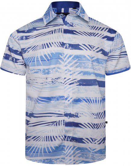 Kam Jeans 6065 Faded Leaf Short Sleeve Shirt Blue - Košile - Košile 2XL-10XL