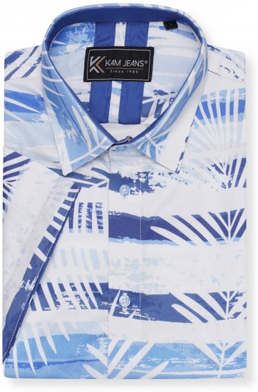 Kam Jeans 6065 Faded Leaf Short Sleeve Shirt Blue - Košile - Košile 2XL-10XL
