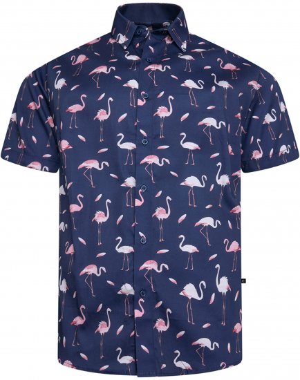 Kam Jeans 6068 Flamingo Short Sleeve Shirt Navy - Košile - Košile 2XL-10XL