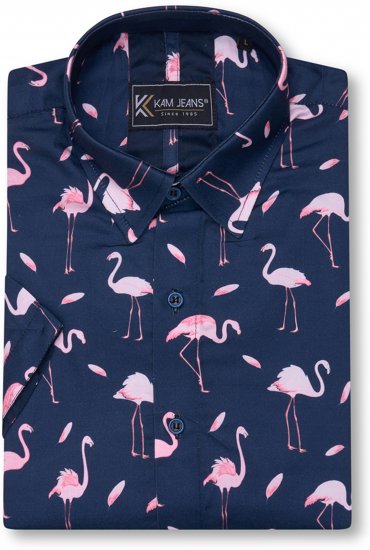 Kam Jeans 6068 Flamingo Short Sleeve Shirt Navy - Košile - Košile 2XL-10XL