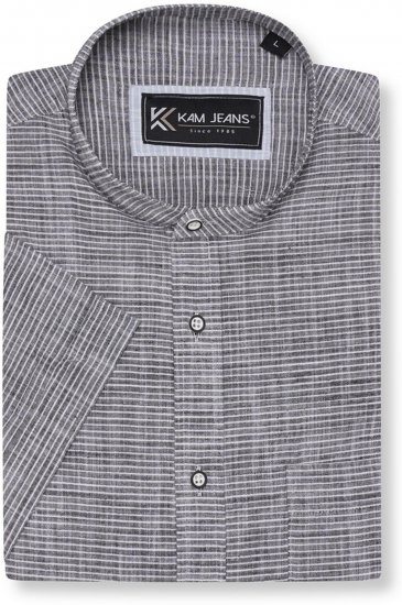 Kam Jeans 6334 Striped Grandad Short Sleeve Shirt Charcoal - Košile - Košile 2XL-10XL