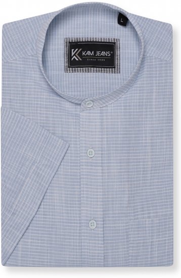 Kam Jeans 6334 Striped Grandad Short Sleeve Shirt Blue - Košile - Košile 2XL-10XL