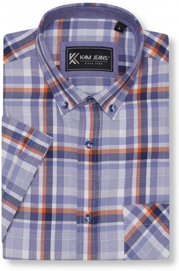 Kam Jeans 6339 Checked Short Sleeve Shirt Blue - Košile - Košile 2XL-10XL