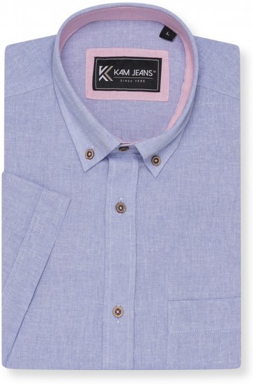 Kam Jeans 6340 Linen Mix Short Sleeve Shirt Blue - Košile - Košile 2XL-10XL