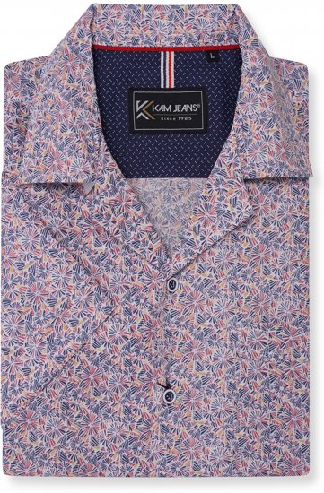 Kam Jeans 6343 Hawaiian Collar Floral Short Sleeve Shirt Navy - Košile - Košile 2XL-10XL