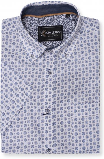Kam Jeans 6345 Jewel Pattern Short Sleeve Shirt Blue - Košile - Košile 2XL-10XL