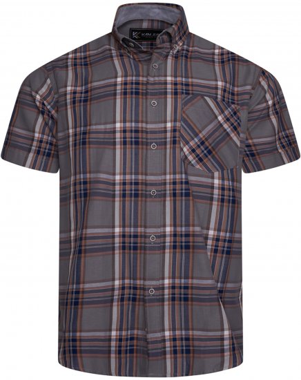Kam Jeans 6350 Casual Checked Short Sleeve Shirt Grey - Košile - Košile 2XL-10XL