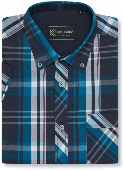 Kam Jeans 6380 Casual Checked Short Sleeve Shirt Navy - Košile s krátkým rukávem - Pánské košile s krátkým rukávem