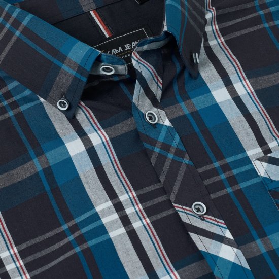 Kam Jeans 6380 Casual Checked Short Sleeve Shirt Navy - Košile s krátkým rukávem - Pánské košile s krátkým rukávem