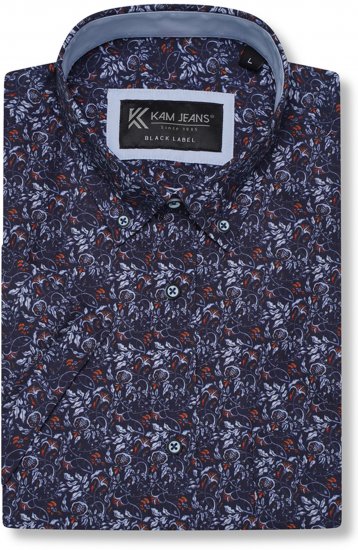 Kam Jeans P044 Premium Floral Printed Moonlight - Košile s krátkým rukávem - Pánské košile s krátkým rukávem