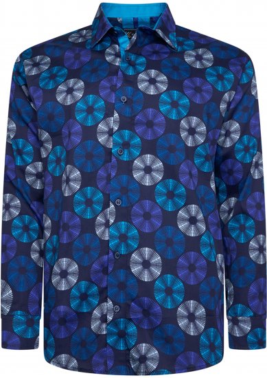 Kam Jeans 6071 Record Print Long Sleeve Shirt Navy - Košile - Košile 2XL-10XL