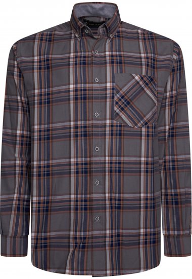Kam Jeans 6350 Casual Gingham Check Shirt Long Sleeve Grey - Košile - Košile 2XL-10XL