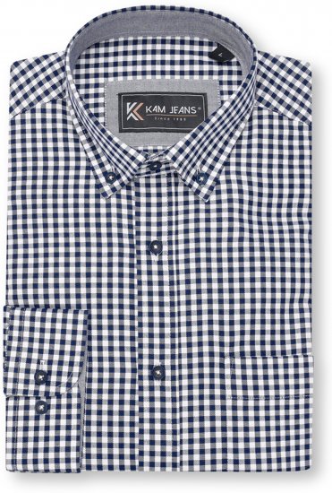 Kam Jeans 6351 Classic Gingham Shirt Long Sleeve Navy - Košile - Košile 2XL-10XL