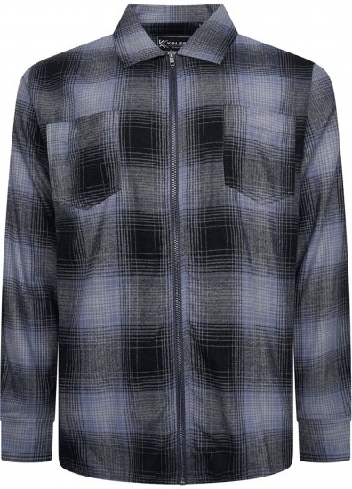 Kam Jeans 6354 Zip Through Check Shirt Charcoal - Košile - Košile 2XL-10XL