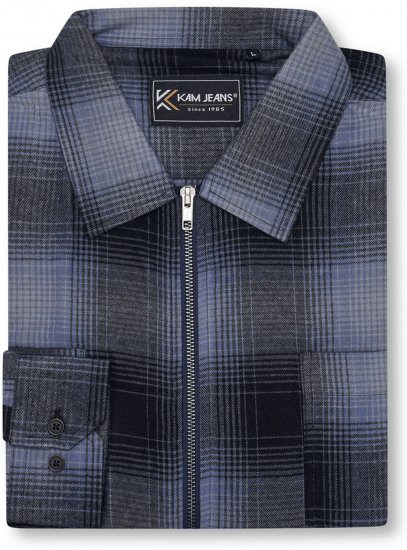 Kam Jeans 6354 Zip Through Check Shirt Charcoal - Košile - Košile 2XL-10XL