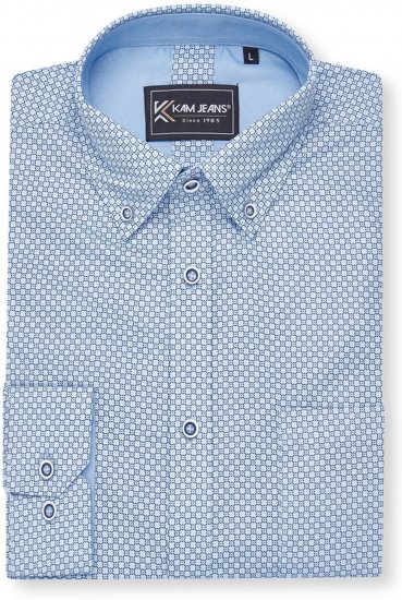 Kam Jeans 6361 All Over Geo Print Long Sleeve Shirt Sky Blue - Košile - Košile 2XL-10XL