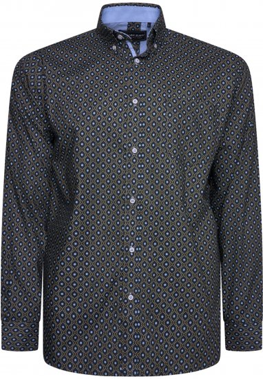 Kam Jeans 6362 All Over Eye Print Long Sleeve Navy - Košile - Košile 2XL-10XL